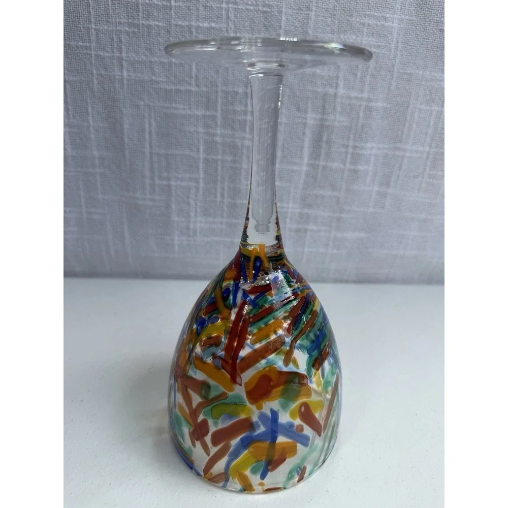 Vntg Pier 1 Imports Multicolor Confetti Hand Blown Art Glass Goblets 8